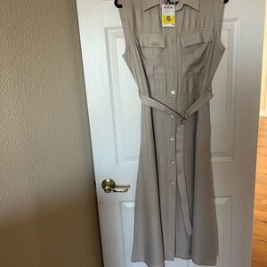 Tan Sleeveless Tie Front Midi dress NWT